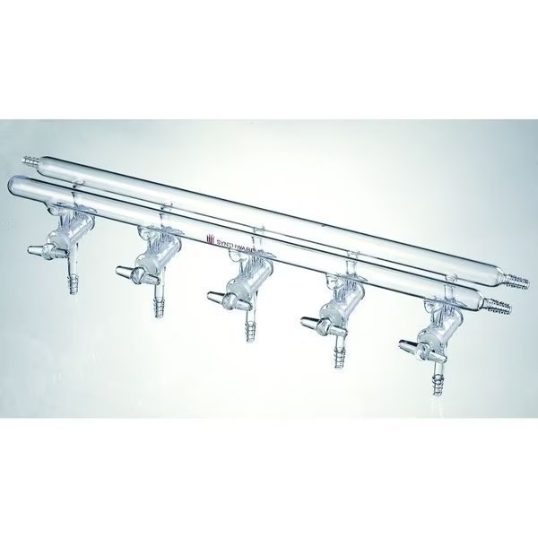 MANIFOLD, HIGH VACUUM SOLID GLASS STOPCOCKS, 5 PORT, 450mm., Synthware, Mfr#: M300005